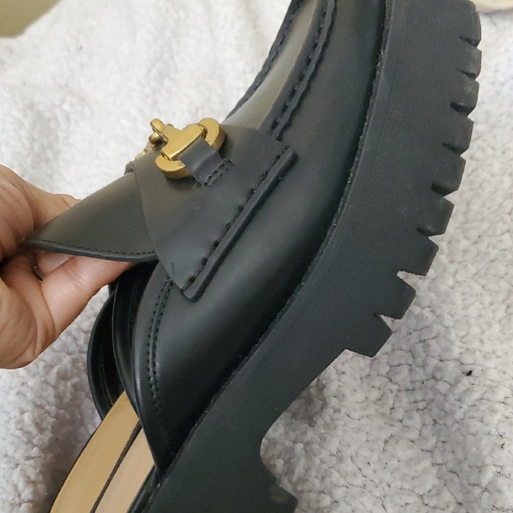 Black and Gold Mule Clogs with Horsebit Detail - Picture 7 of 7